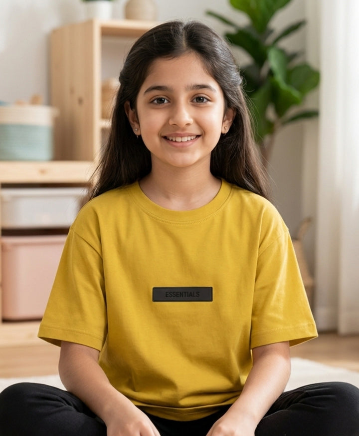 YELLOW SHORT SLEEVE SUMMER GIRLS T-SHIRT - YELLOW