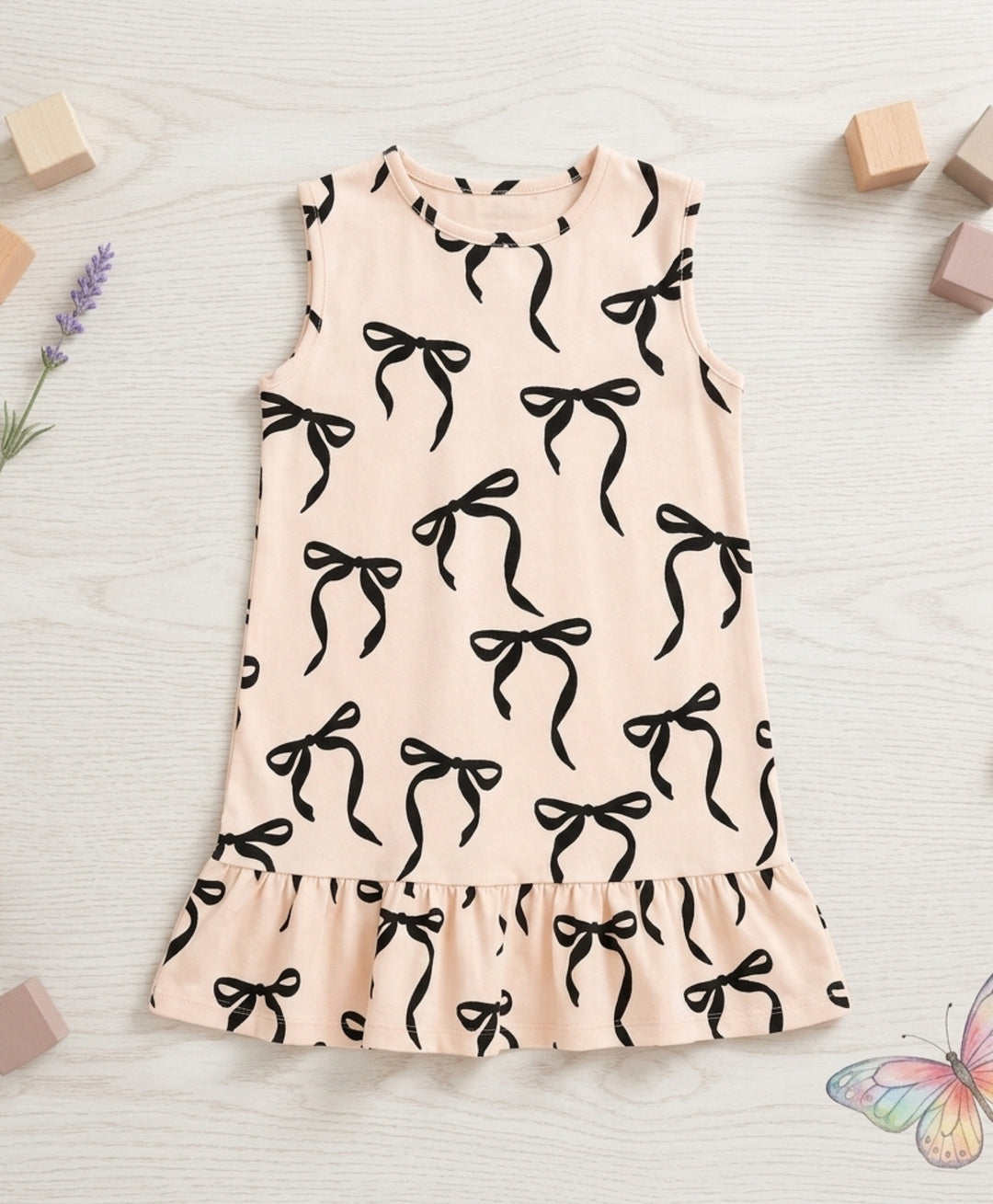 Summer Sleeveless Bow Dress - Cream