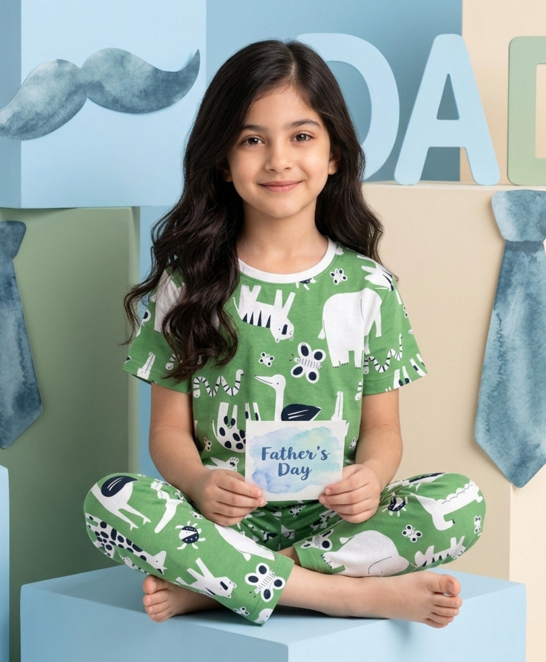 Animal Green Girls Short Sleeve Pyjama Set - Green