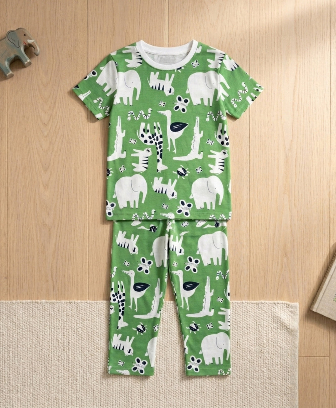 Animal Green Girls Short Sleeve Pyjama Set - Green