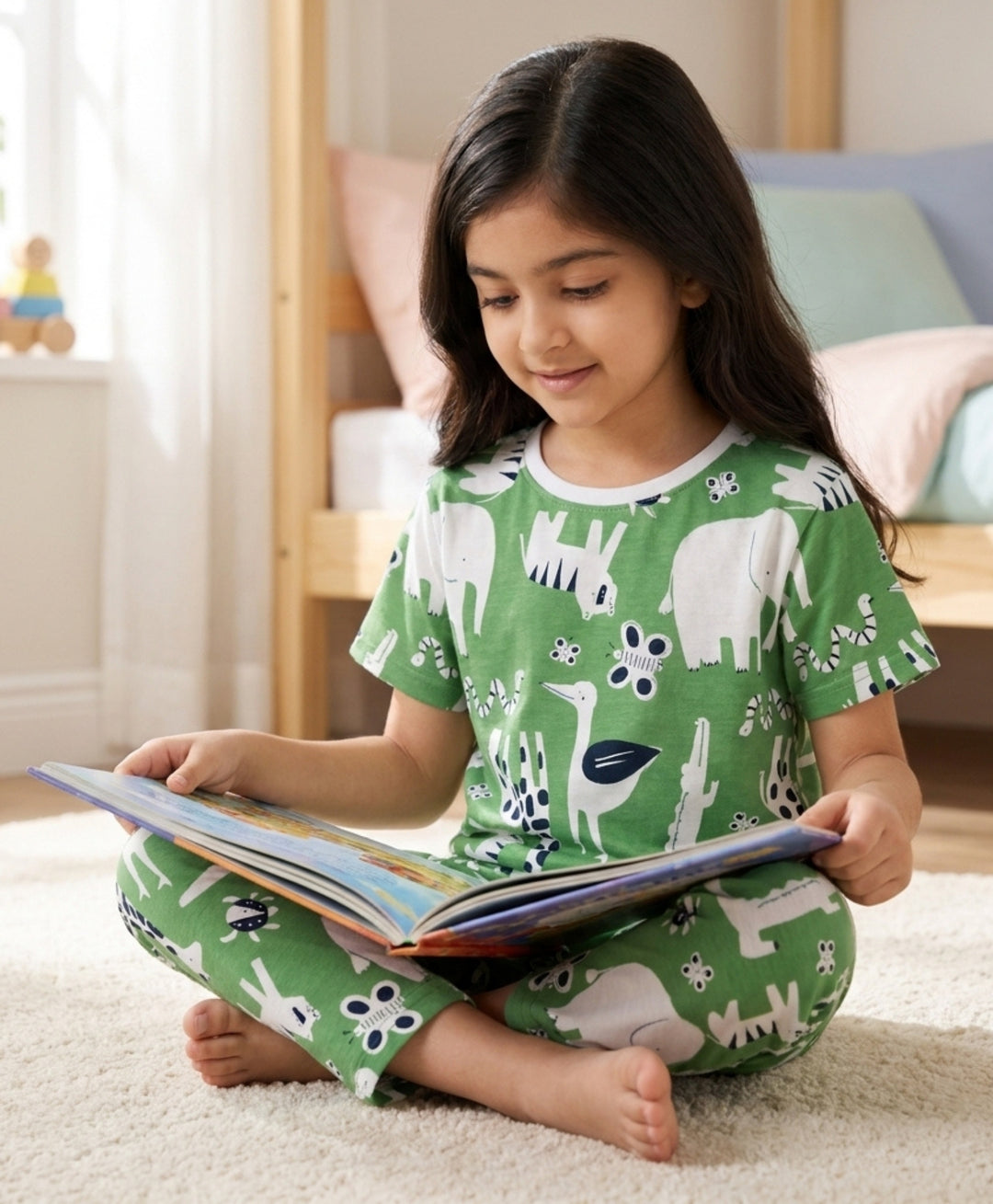Animal Green Girls Short Sleeve Pyjama Set - Green