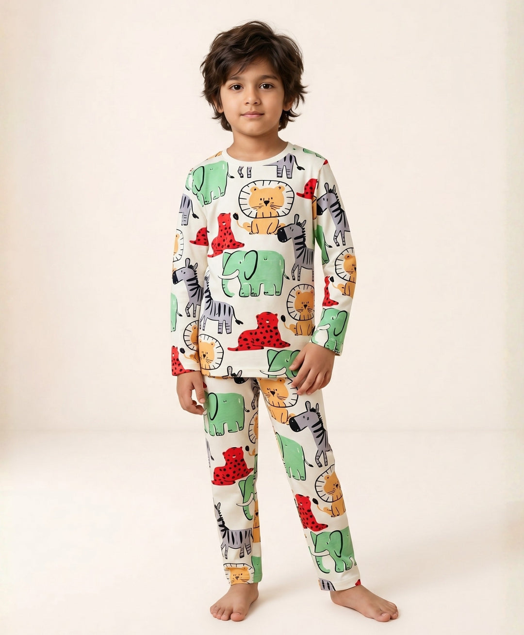Jungle Safari long Sleeve Pyjama Set - White