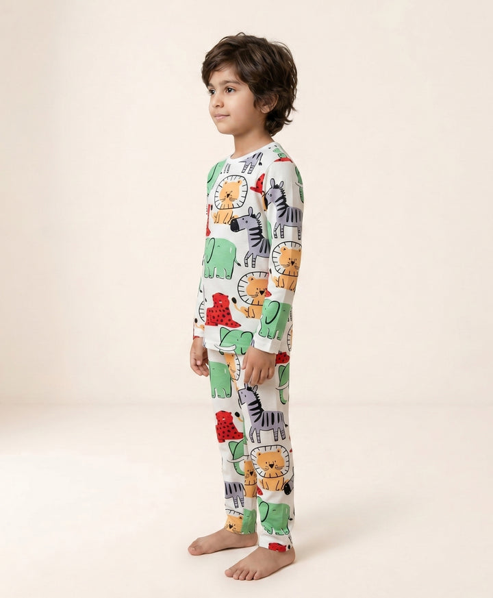 Jungle Safari long Sleeve Pyjama Set - White