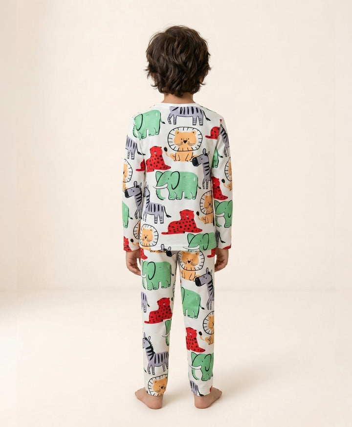 Jungle Safari long Sleeve Pyjama Set - White