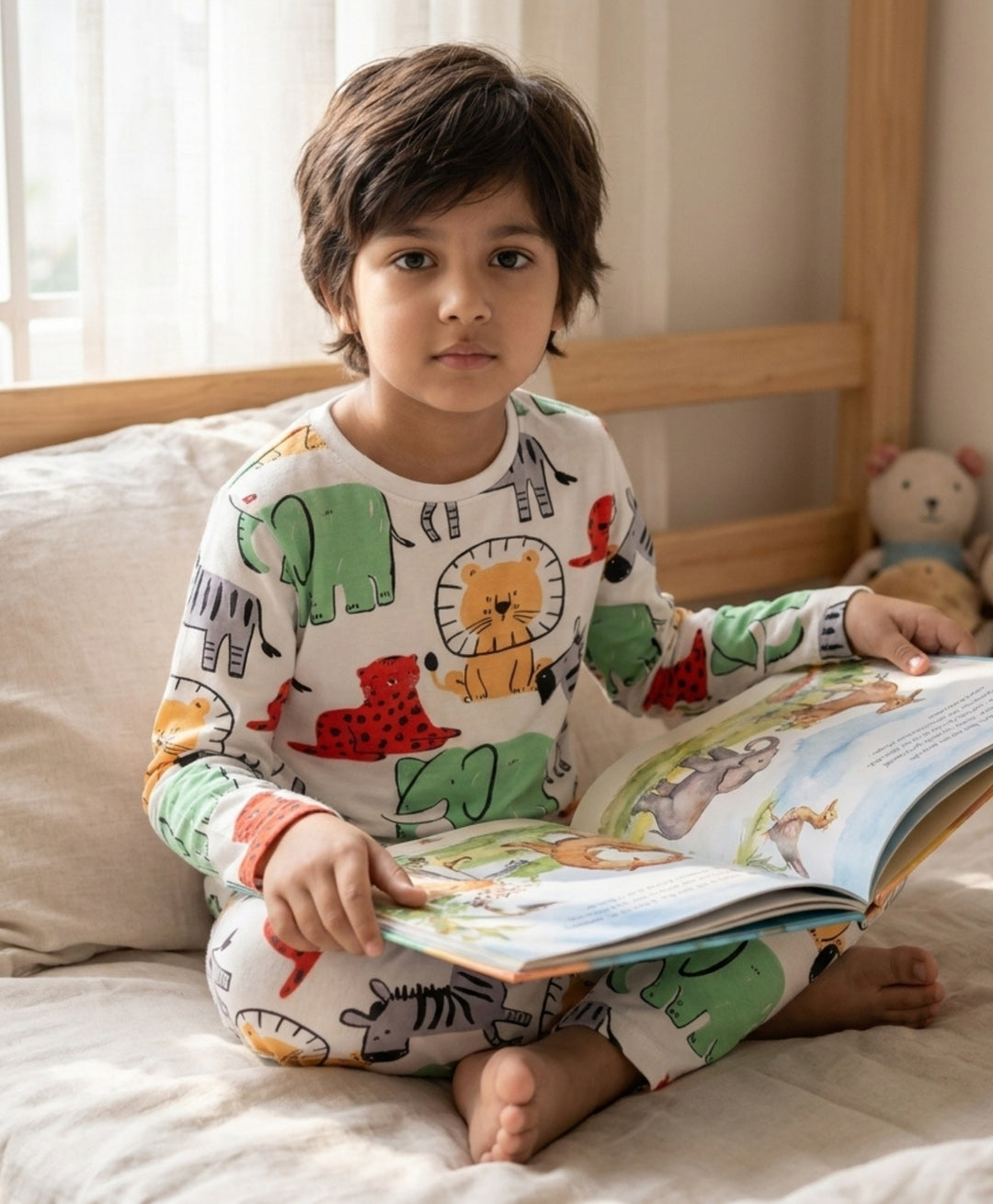 Jungle Safari long Sleeve Pyjama Set - White