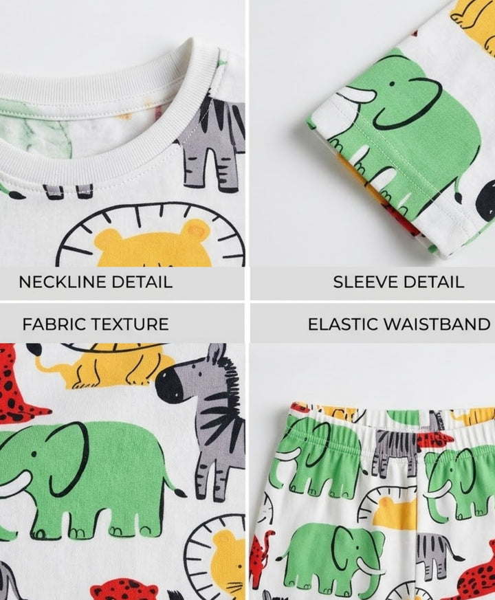 Jungle Safari long Sleeve Pyjama Set - White