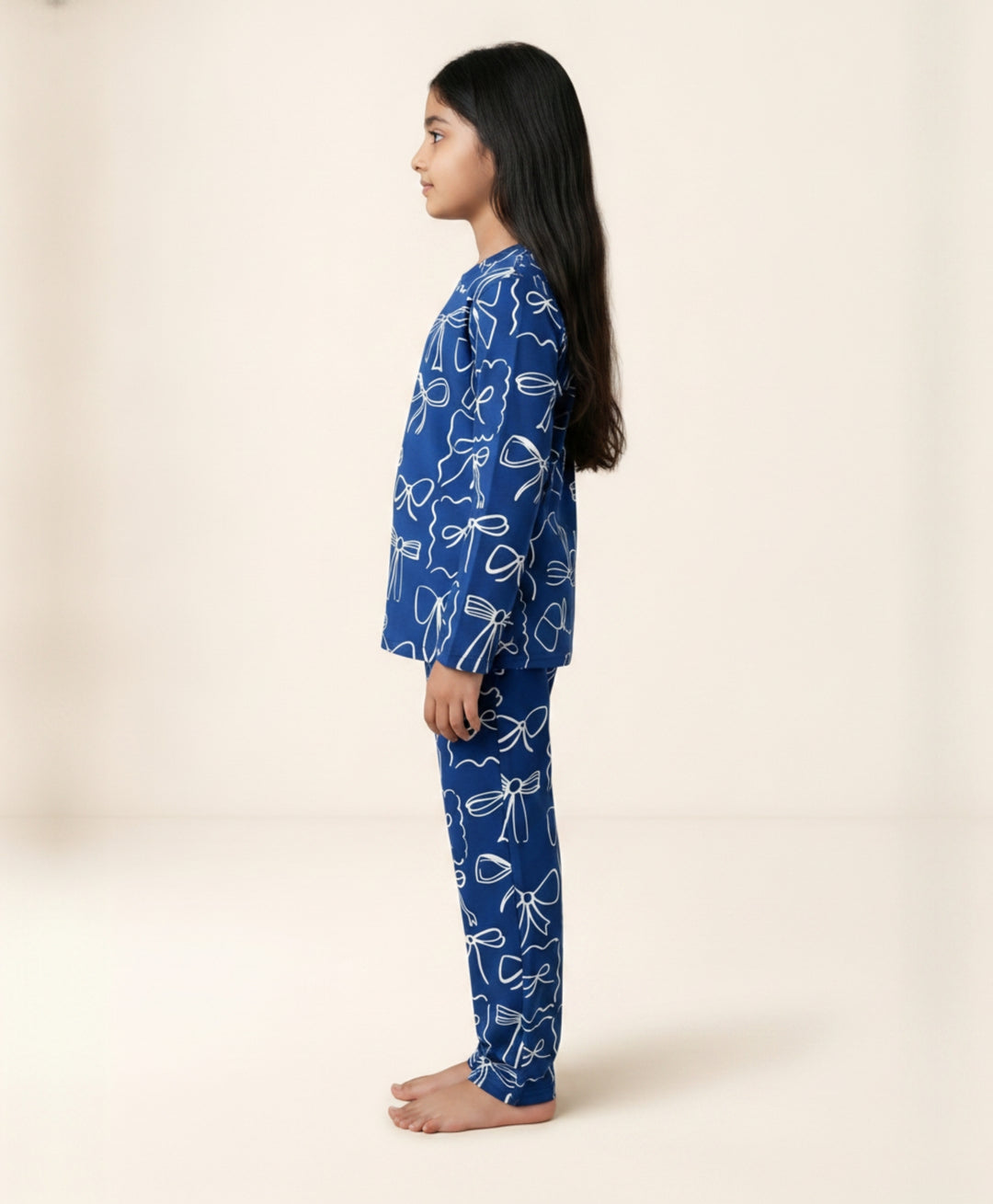 Blue Bow long sleeve pyjama set  -  Blue