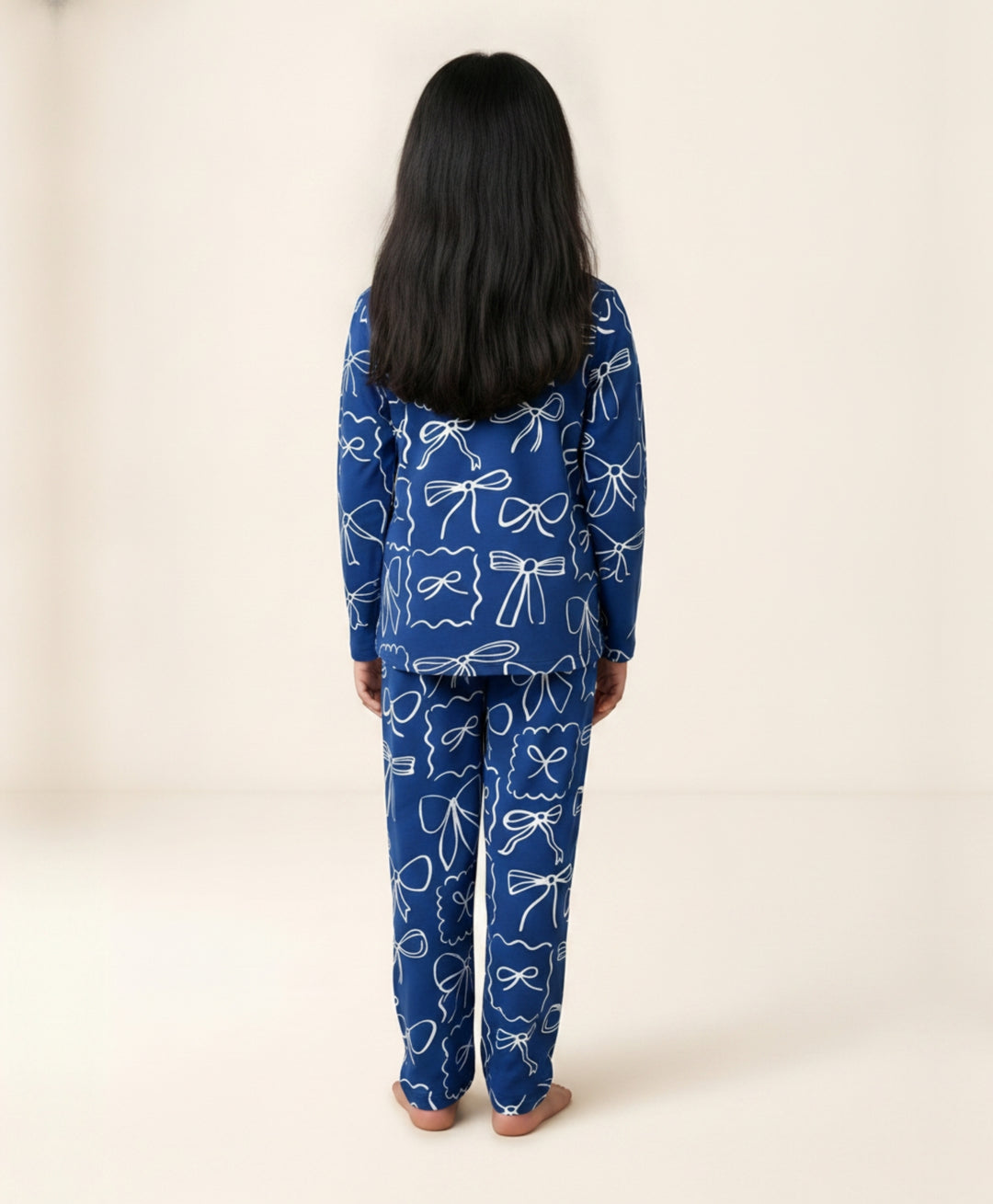 Blue Bow long sleeve pyjama set  -  Blue