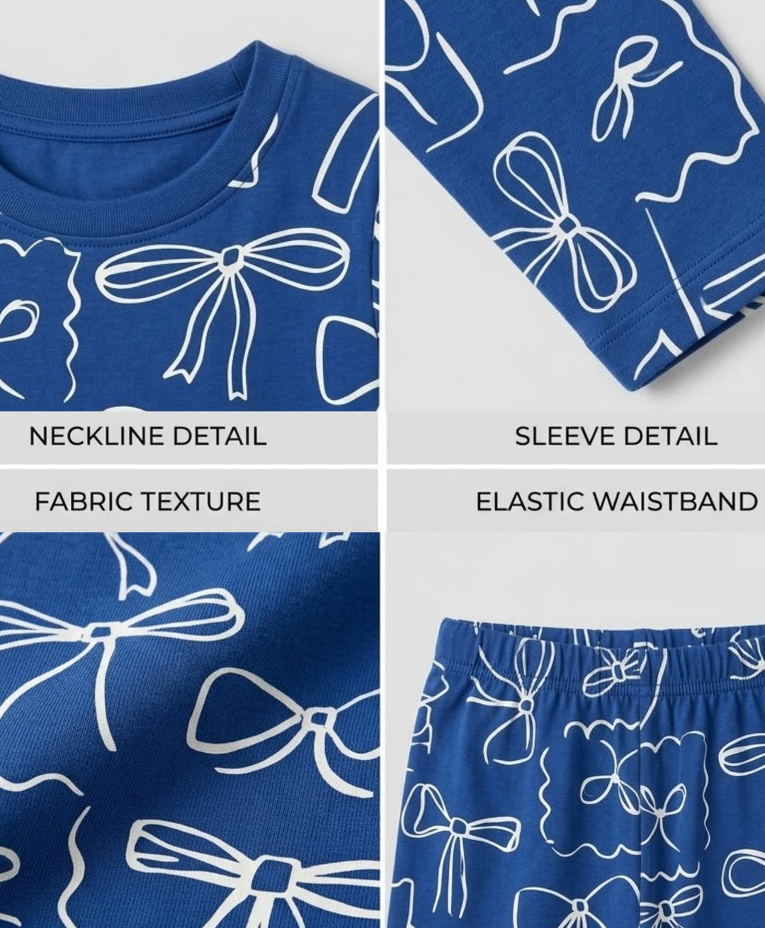 Blue Bow long sleeve pyjama set  -  Blue