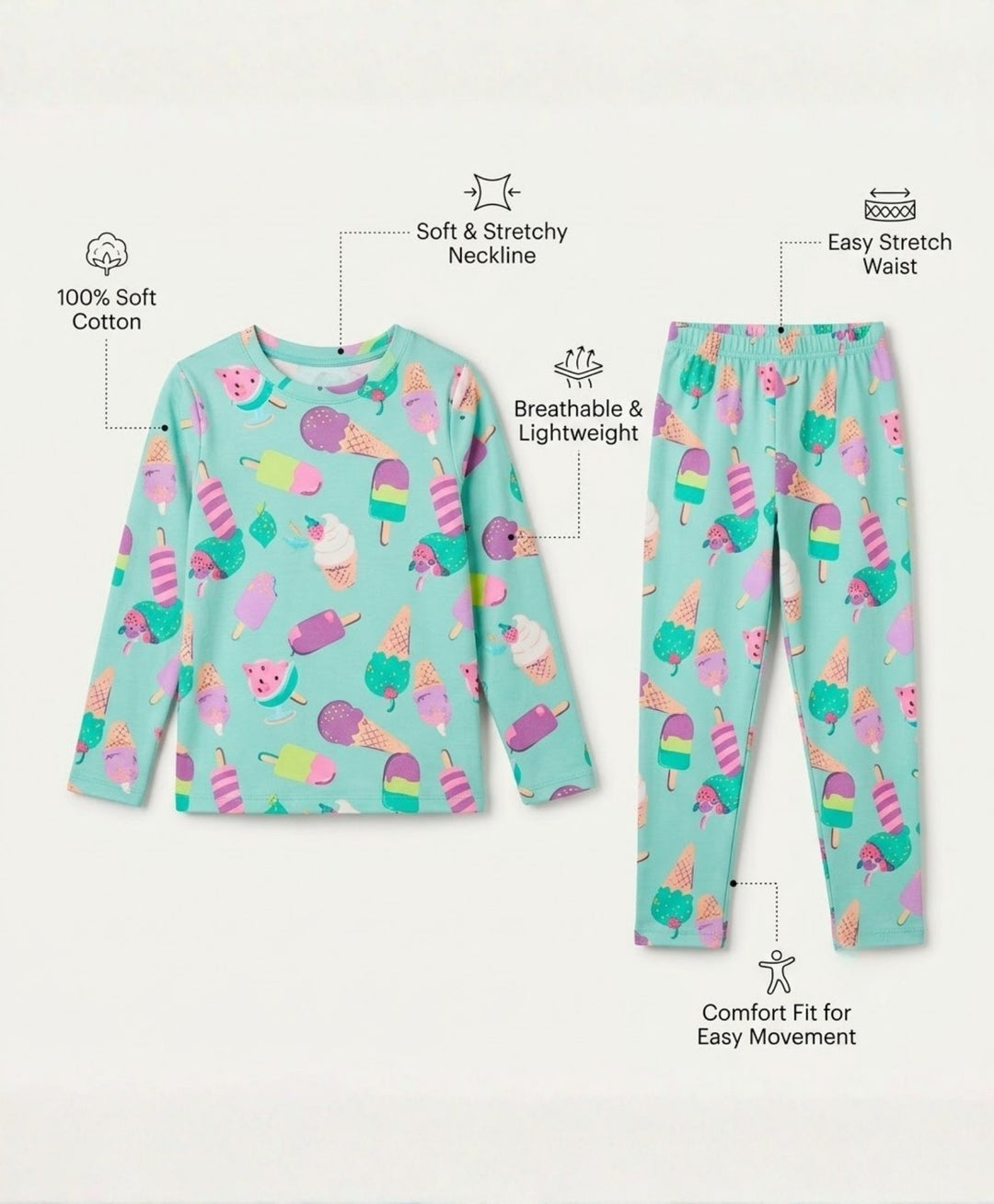 Aqua icecream long sleeve pyjama set - Aqua