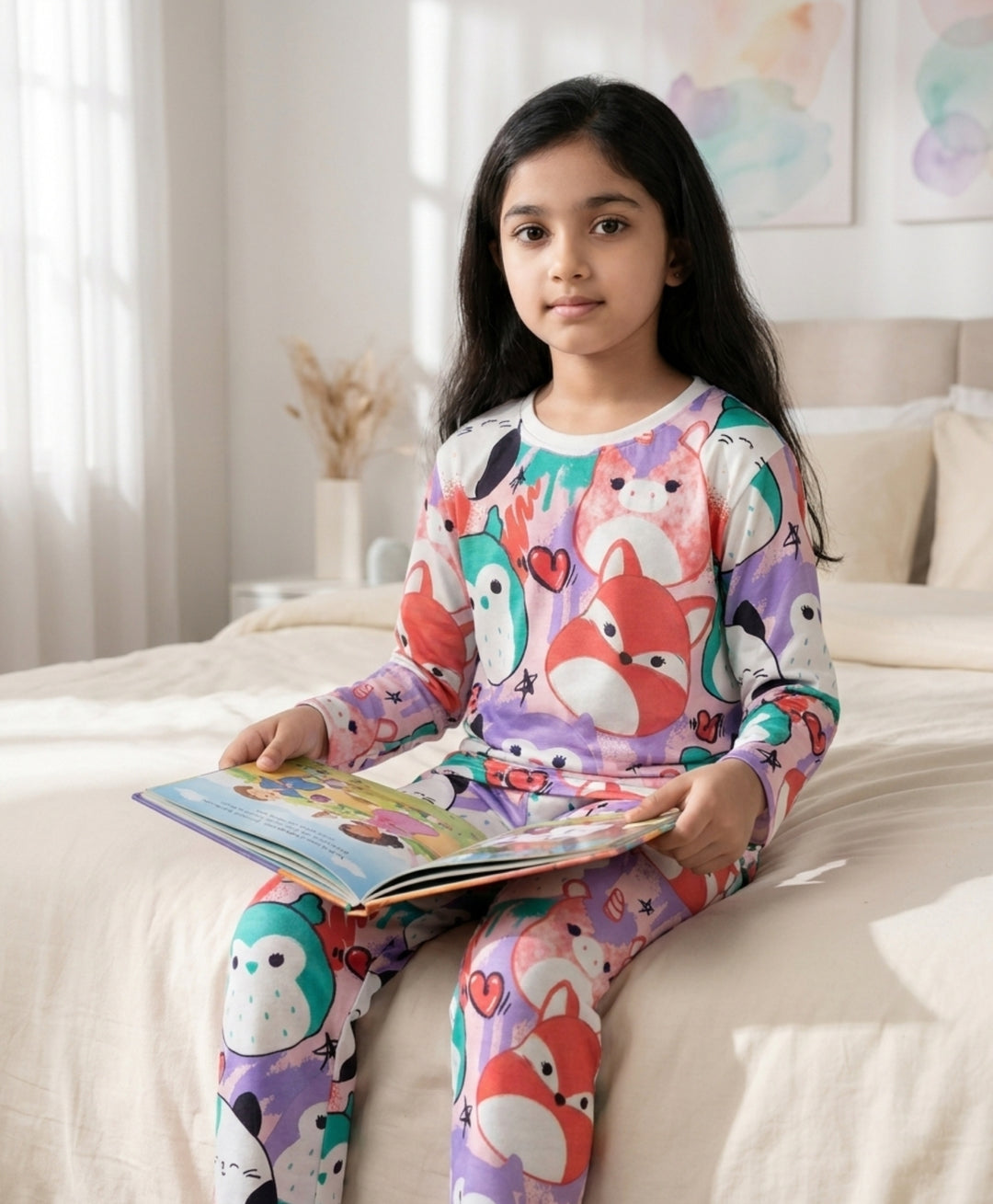 Squishy Girls long Sleeve Pyjama Set - White