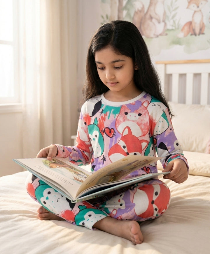 Squishy Girls long Sleeve Pyjama Set - White