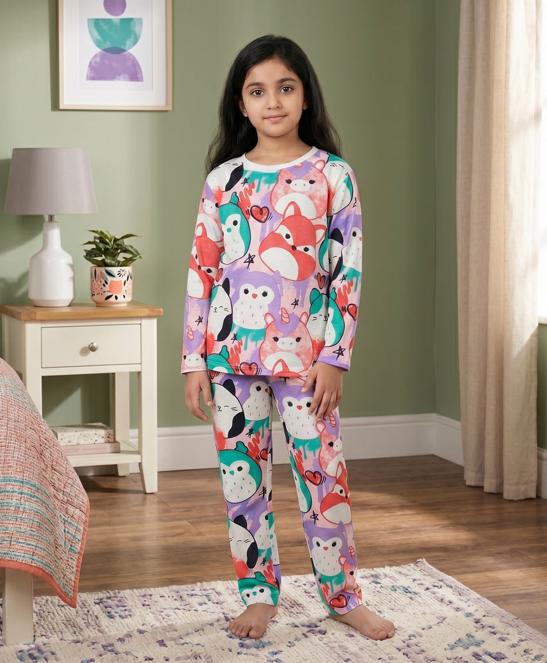 Squishy Girls long Sleeve Pyjama Set - White