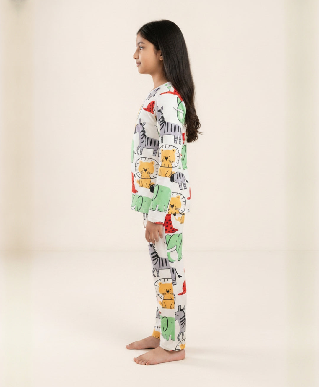 Jungle Safari Girls long Sleeve Pyjama Set - White