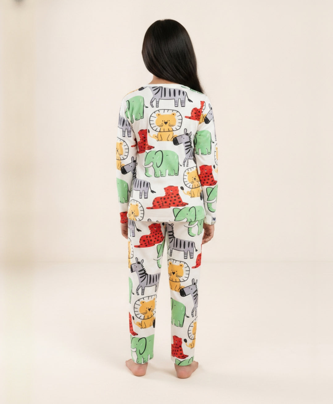 Jungle Safari Girls long Sleeve Pyjama Set - White