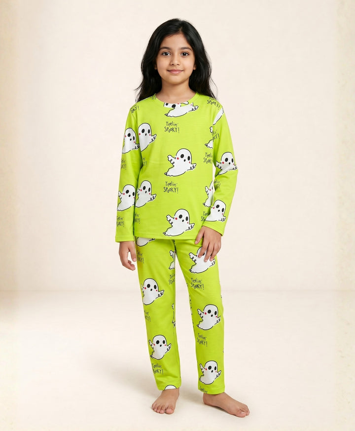 Spooky Girls Long Sleeve Pyjama Set - Lime Green