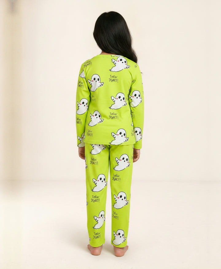 Spooky Girls Long Sleeve Pyjama Set - Lime Green
