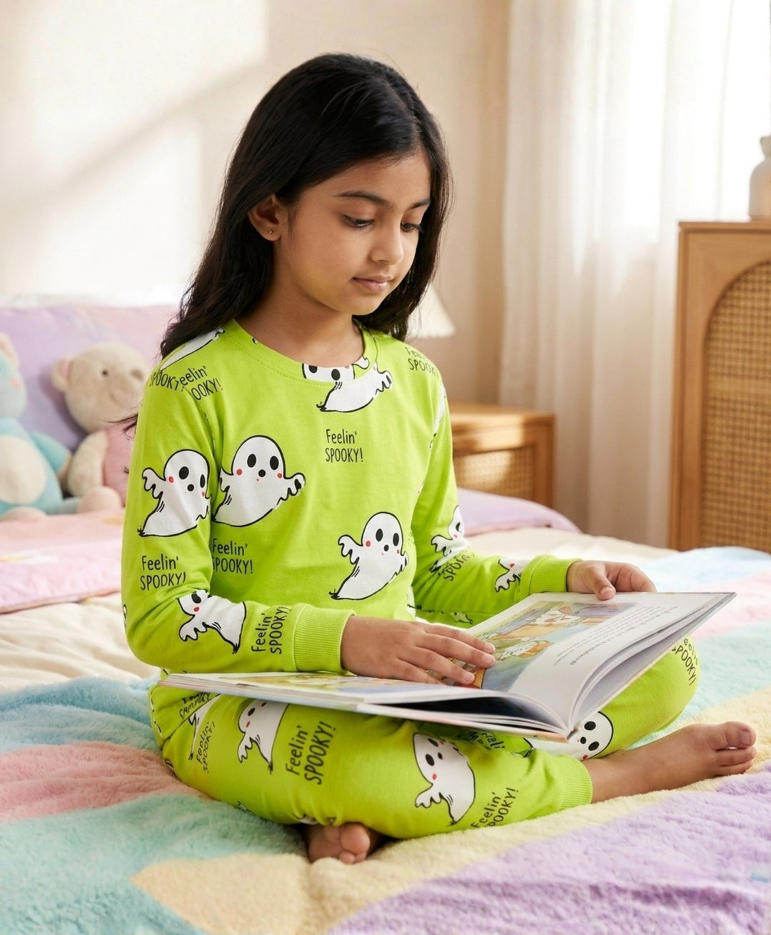 Spooky Girls Long Sleeve Pyjama Set - Lime Green