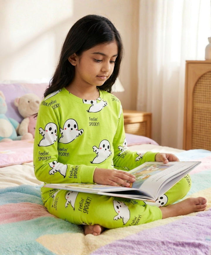 Spooky Girls Long Sleeve Pyjama Set - Lime Green