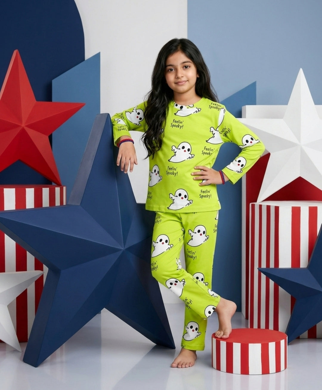Spooky Girls Long Sleeve Pyjama Set - Lime Green