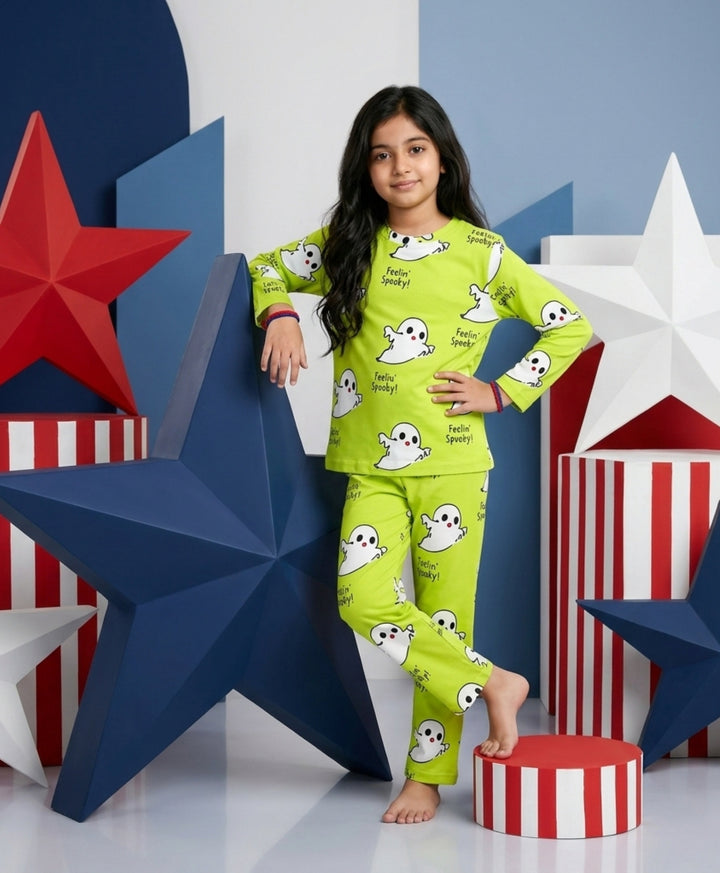 Spooky Girls Long Sleeve Pyjama Set - Lime Green