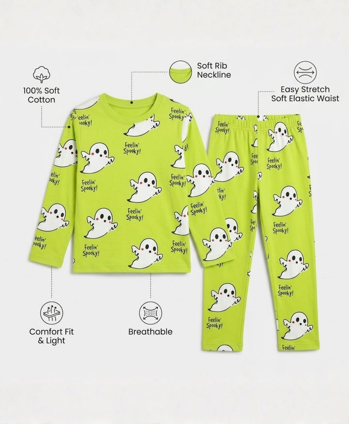 Spooky Girls Long Sleeve Pyjama Set - Lime Green