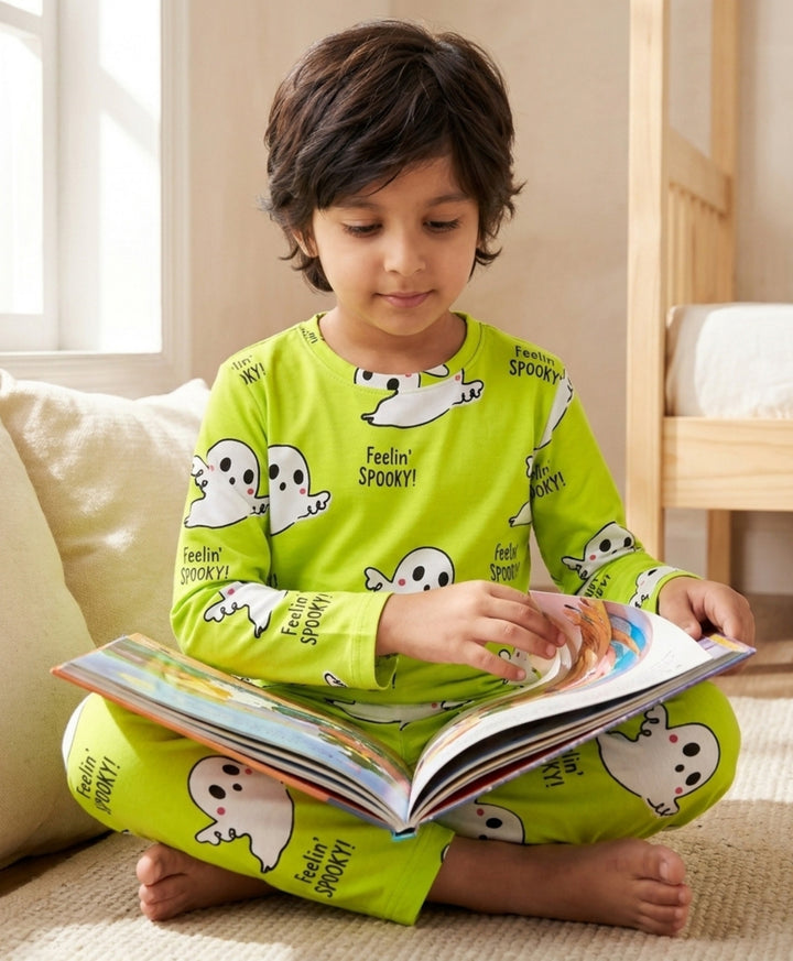 Spooky long Sleeve Pyjama Set - Lime Green