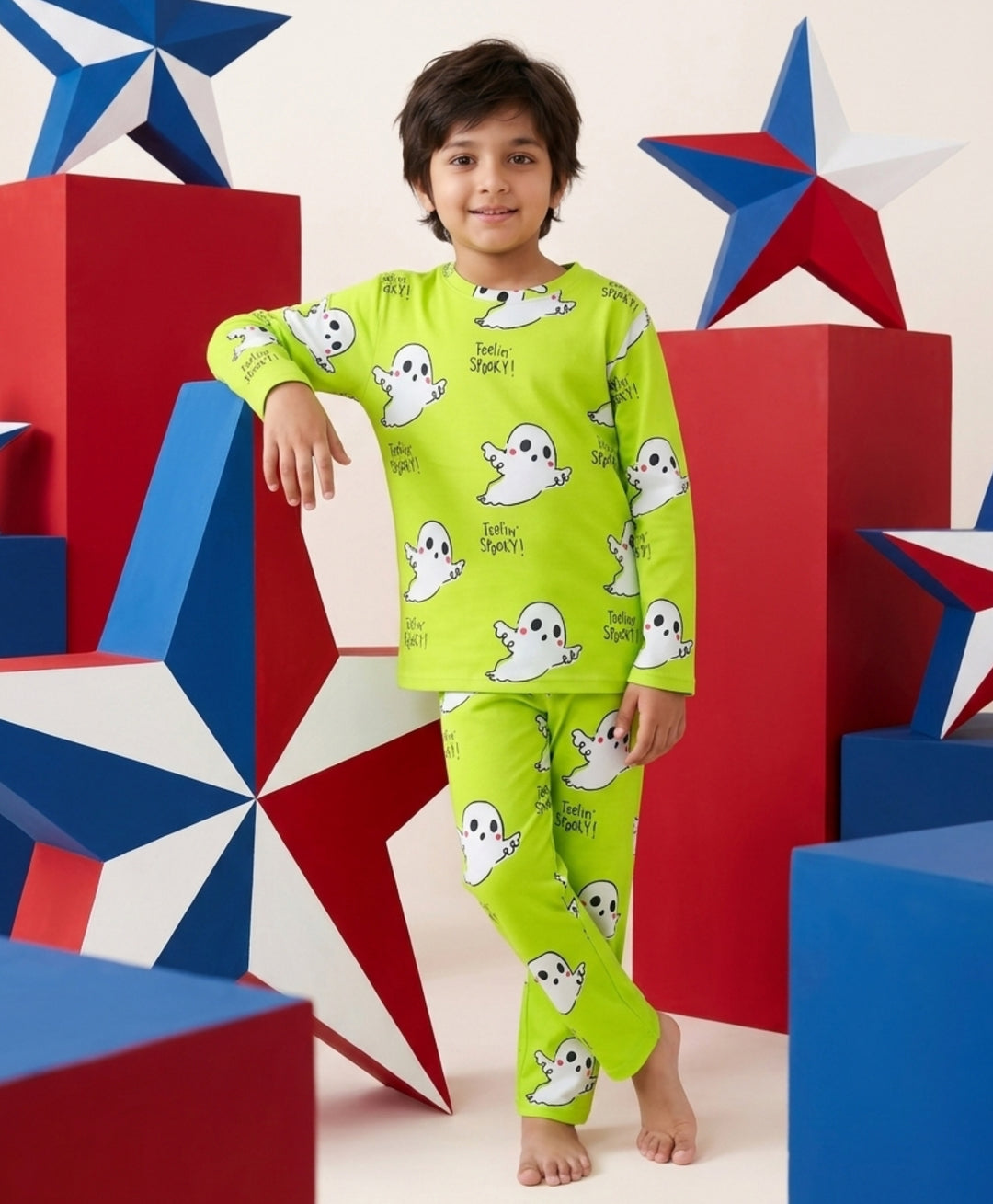 Spooky long Sleeve Pyjama Set - Lime Green