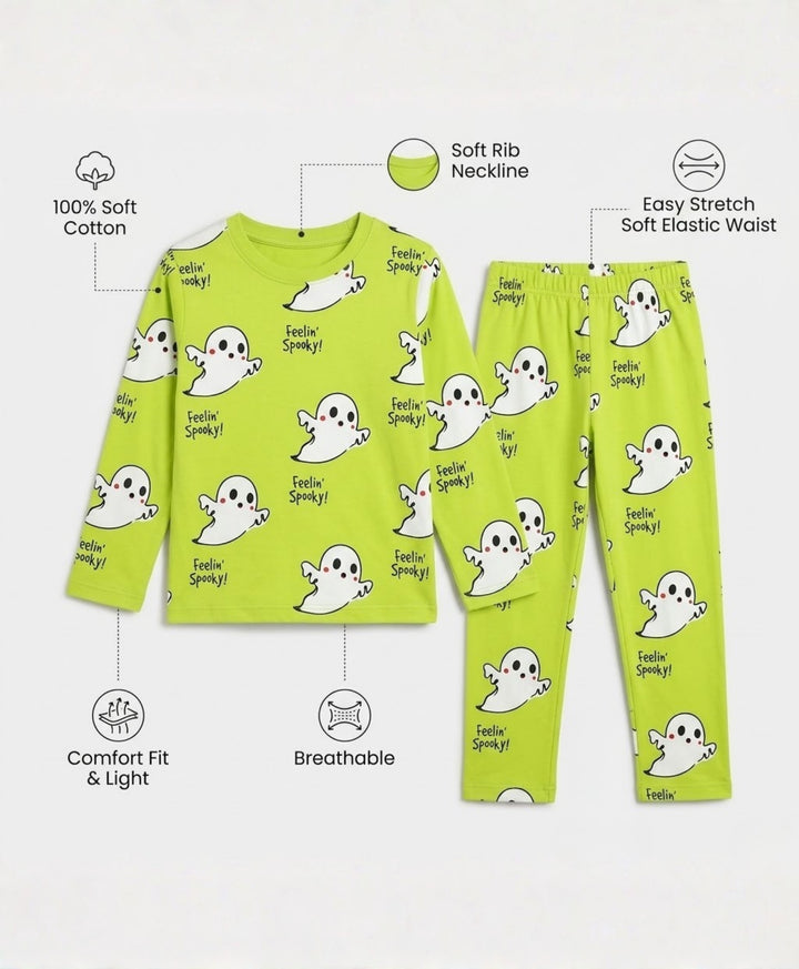 Spooky long Sleeve Pyjama Set - Lime Green