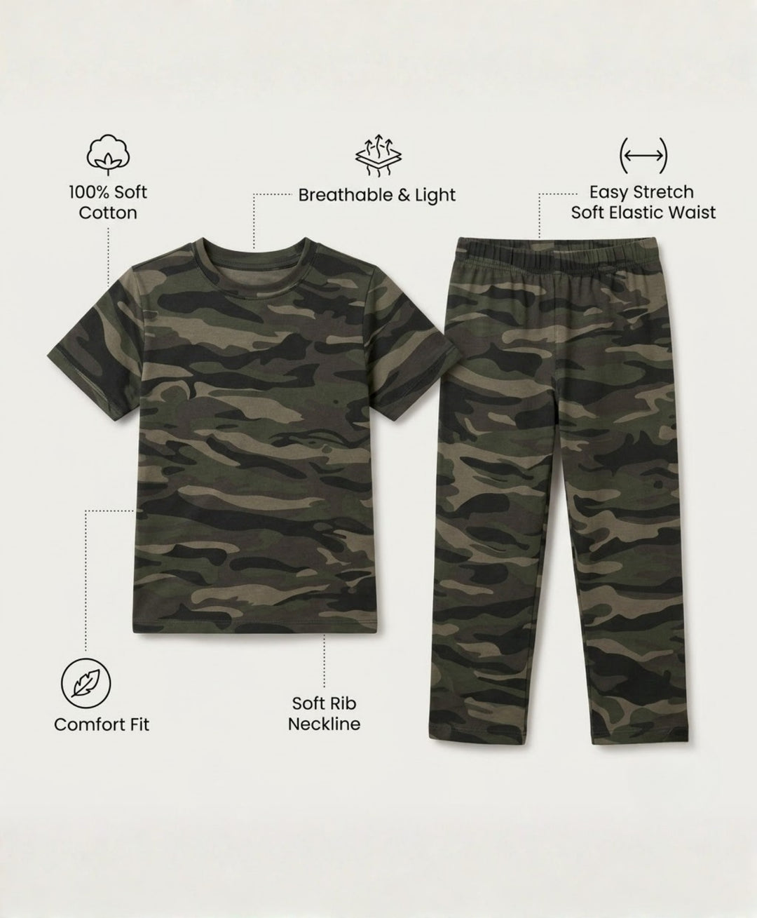 Camo olive Short Sleeve Pyjama Set - olive