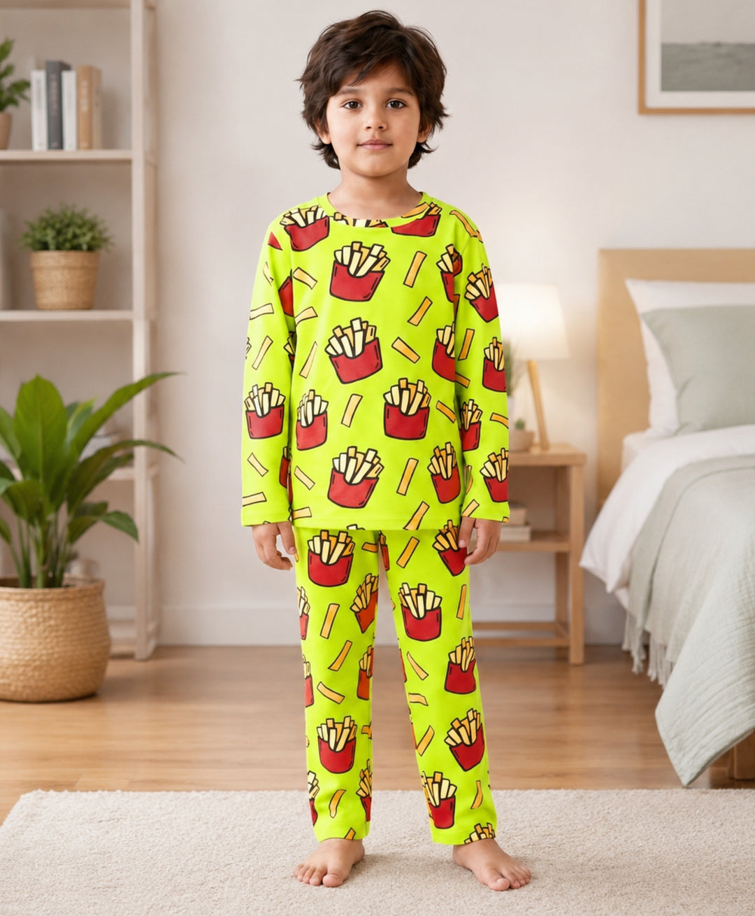 Fries Green Long Sleeve Pyjama Set  - Lime Green