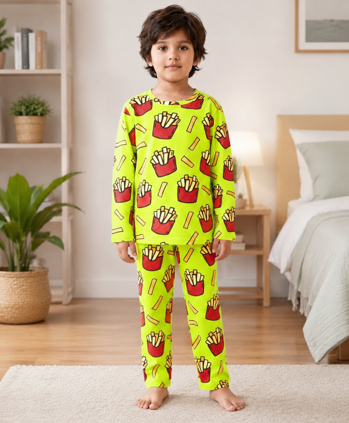 Fries Green Long Sleeve Pyjama Set  - Lime Green