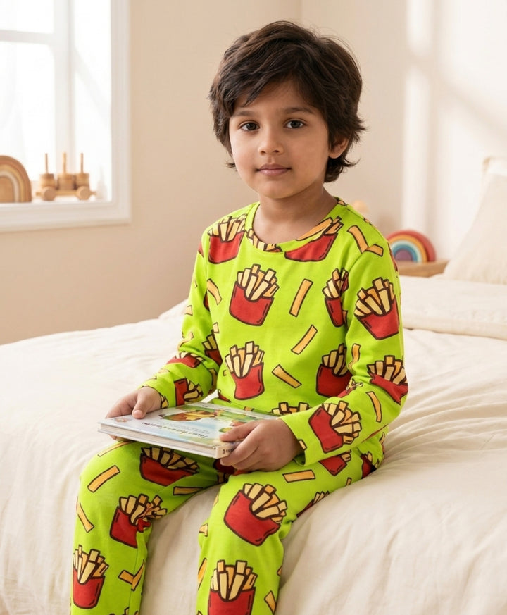 Fries Green Long Sleeve Pyjama Set  - Lime Green