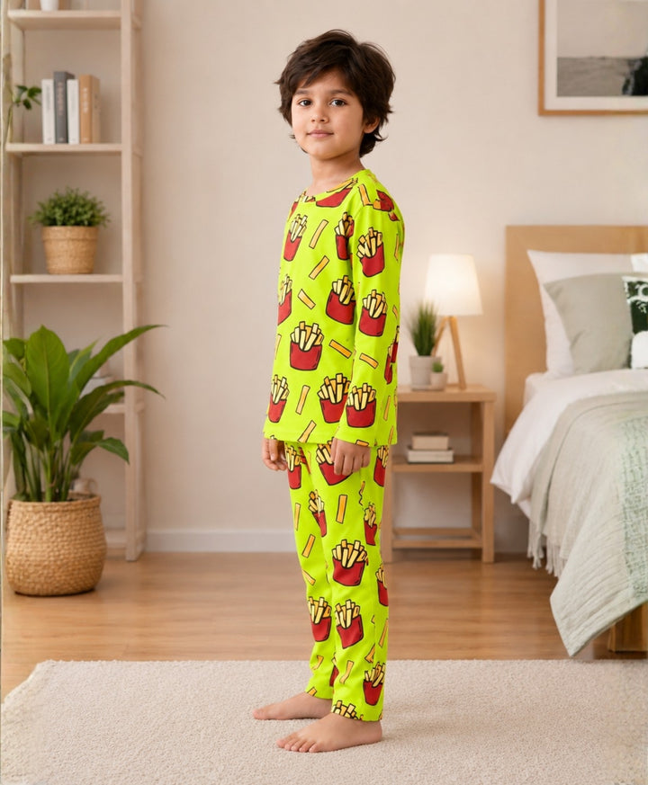 Fries Green Long Sleeve Pyjama Set  - Lime Green