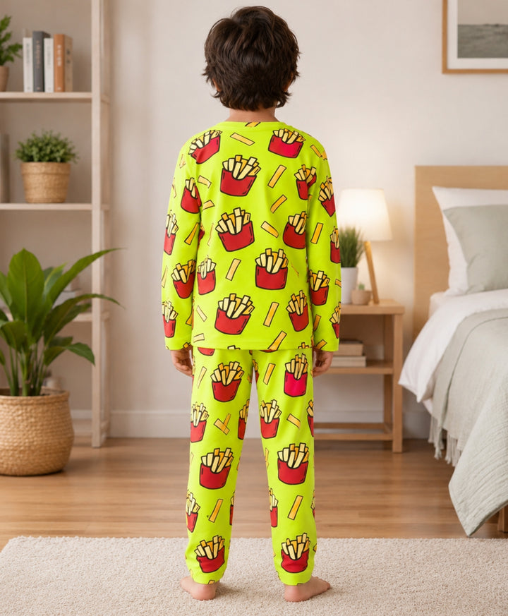 Fries Green Long Sleeve Pyjama Set  - Lime Green