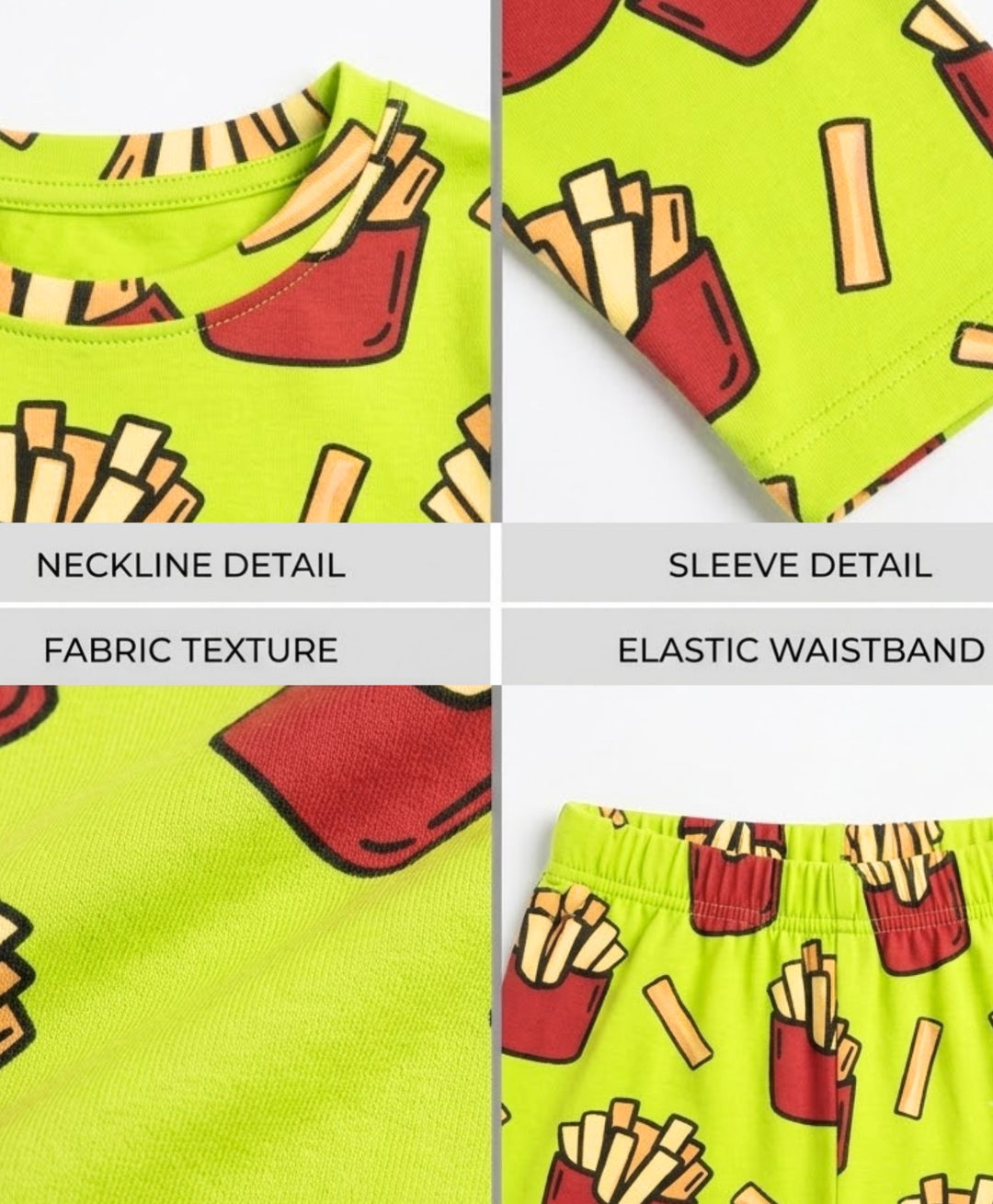 Fries Green Long Sleeve Pyjama Set  - Lime Green