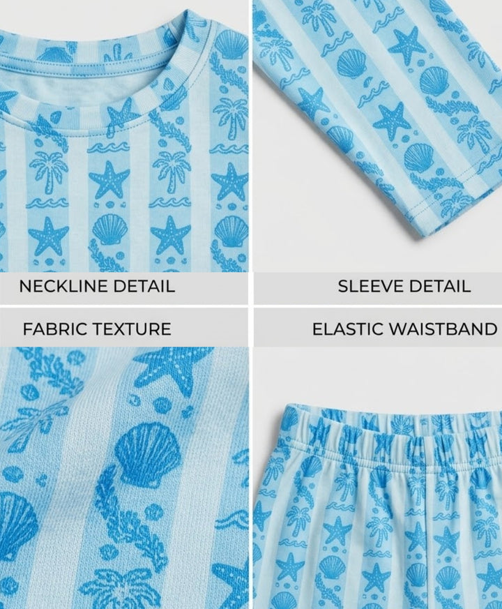 Beach Day Stripe Long Sleeve Pyjama Set  - Sky