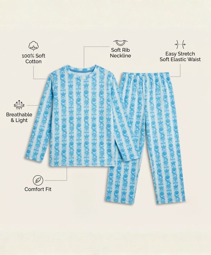 Beach Day Stripe Long Sleeve Pyjama Set  - Sky