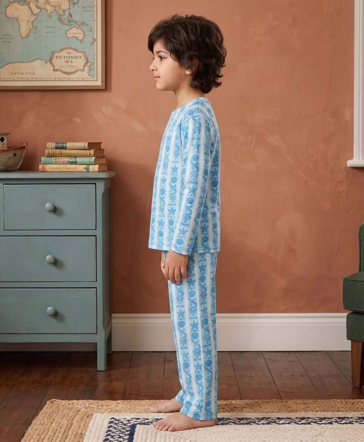 Beach Day Stripe Long Sleeve Pyjama Set  - Sky