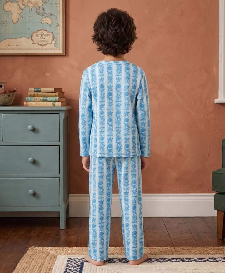 Beach Day Stripe Long Sleeve Pyjama Set  - Sky