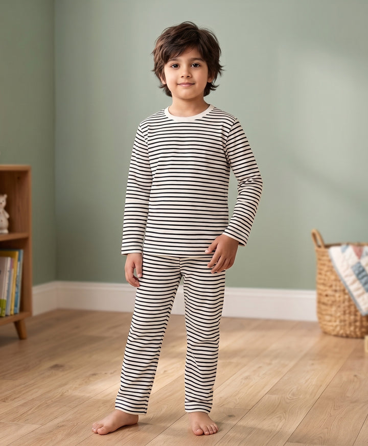 Black White Stripe Long Sleeve Pyjama Set - Black/White