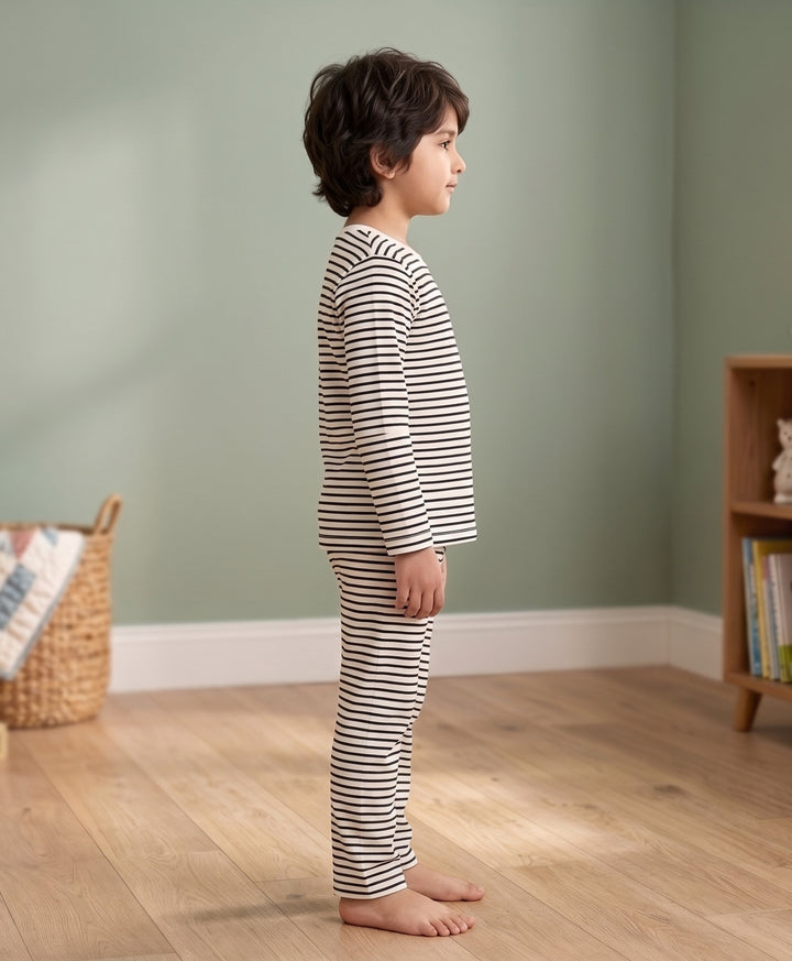 Black White Stripe Long Sleeve Pyjama Set - Black/White