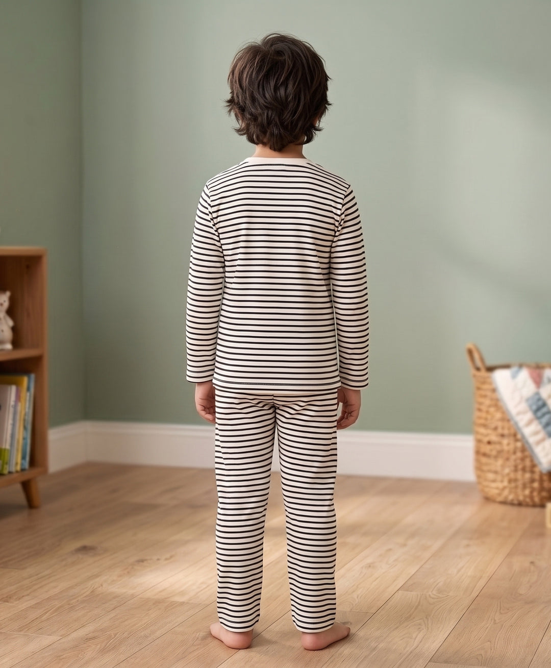Black White Stripe Long Sleeve Pyjama Set - Black/White