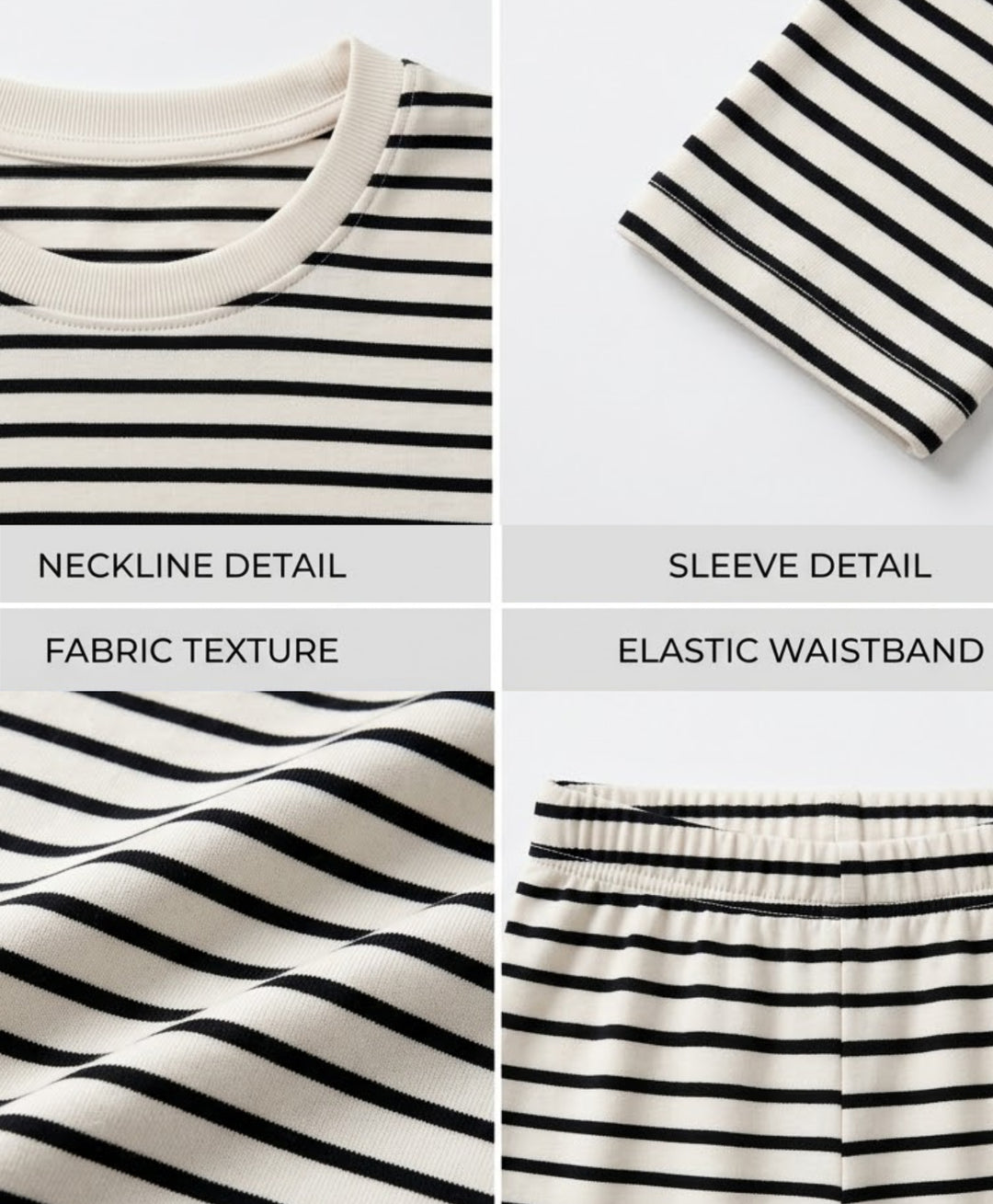 Black White Stripe Long Sleeve Pyjama Set - Black/White