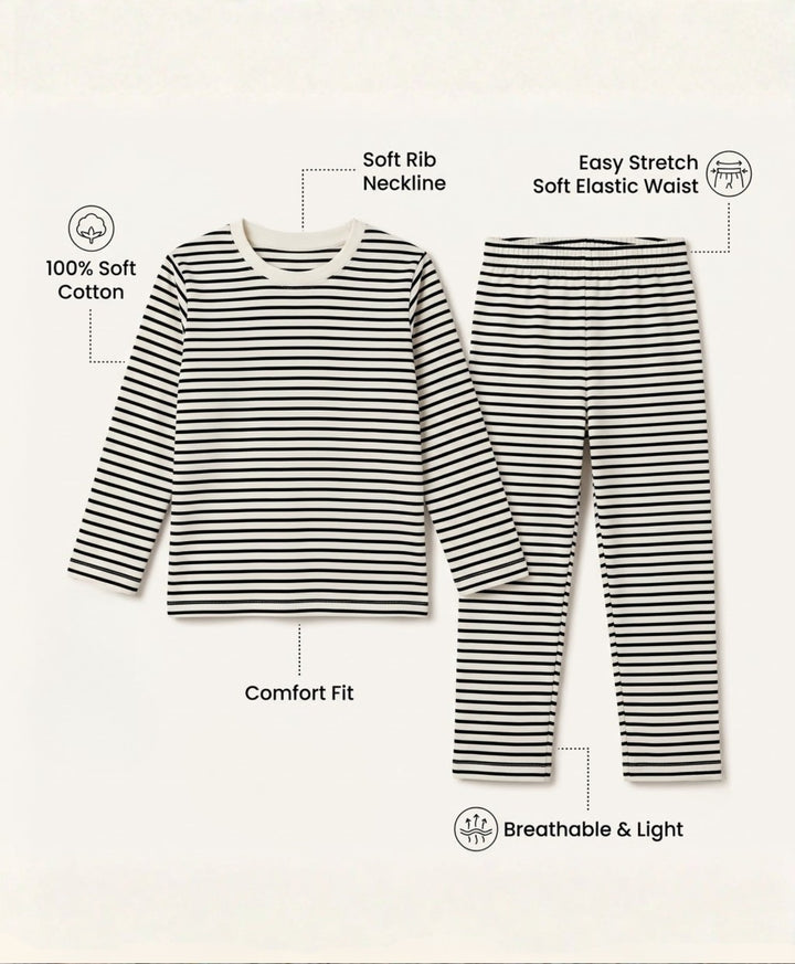 Black White Stripe Long Sleeve Pyjama Set - Black/White