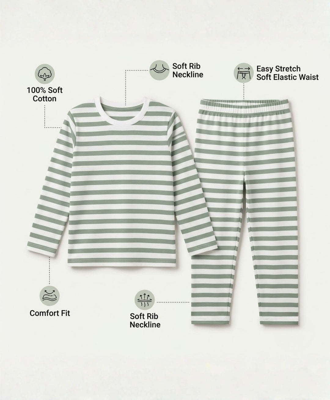 Green White Stripe Long Sleeve Pyjama Set - Green/White