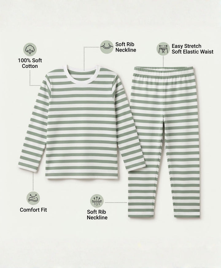 Green White Stripe Long Sleeve Pyjama Set - Green/White
