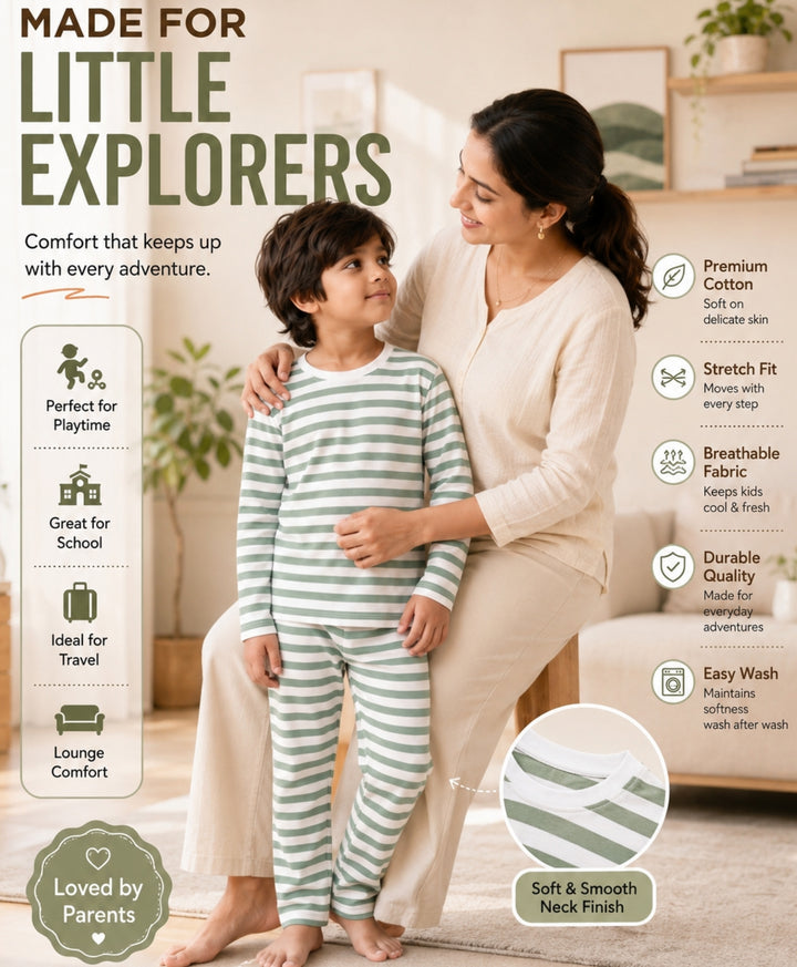 Green White Stripe Long Sleeve Pyjama Set - Green/White
