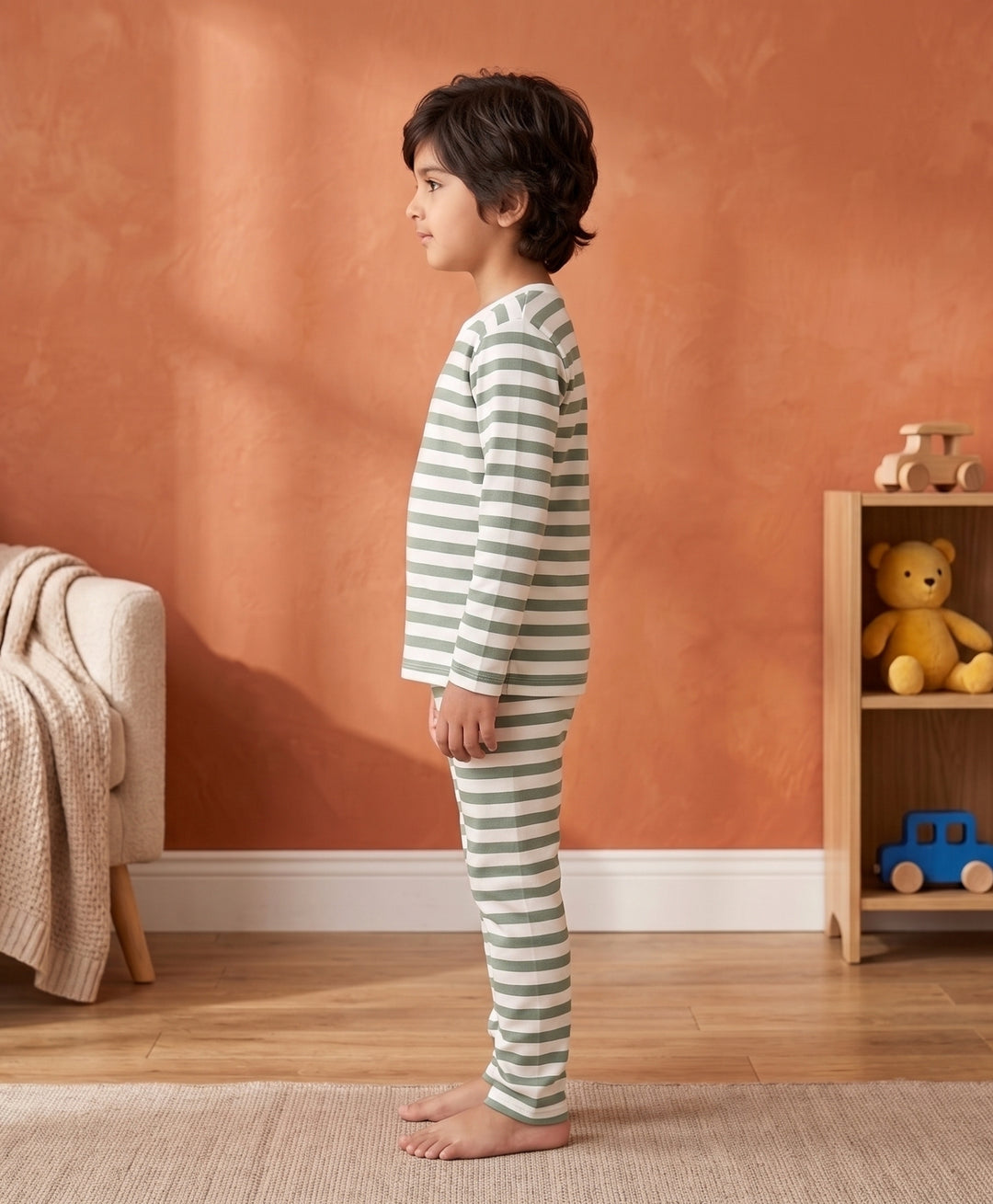 Green White Stripe Long Sleeve Pyjama Set - Green/White