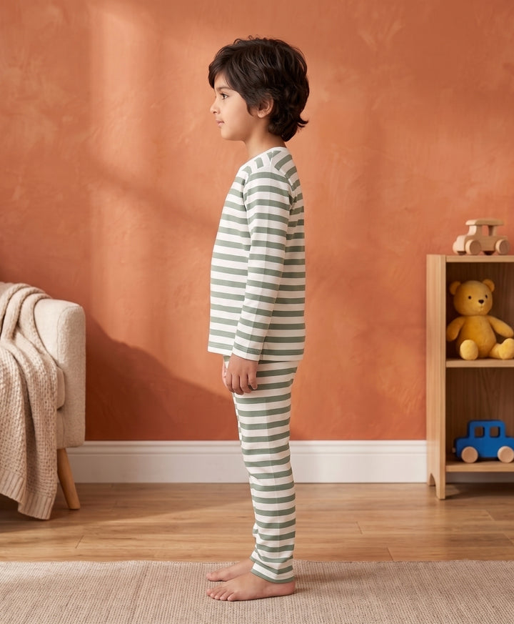 Green White Stripe Long Sleeve Pyjama Set - Green/White